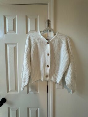 Classic Ivory Button-Front Women’s Sweater Cardigan